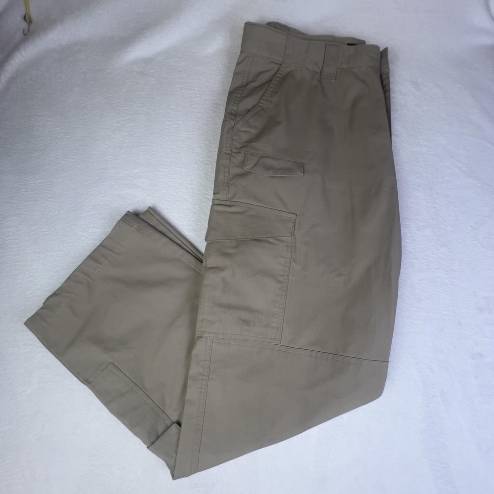 Mens Cargo Pants‎ 34x32 Beige Ripstop Flat Front Straight Leg Workwear Pockets